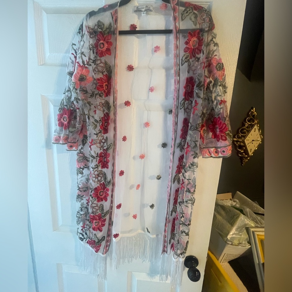 Floral Embroidered Sheer Cape